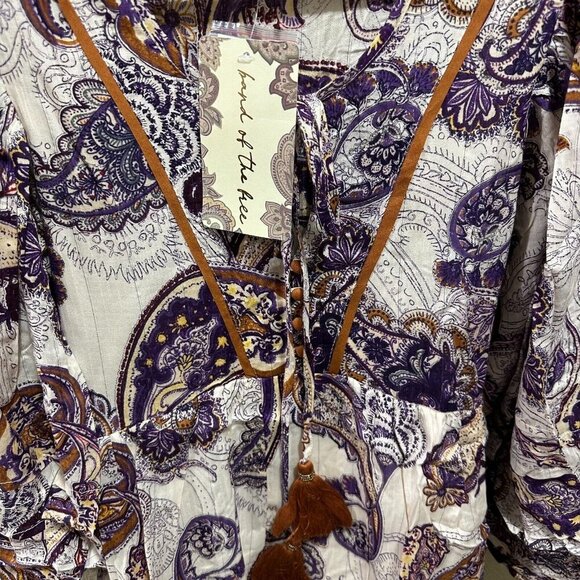 Band Of The Free Size S Lyonnette Paisley Cream Purple Boho Mini Dress NWT - Picture 3 of 8